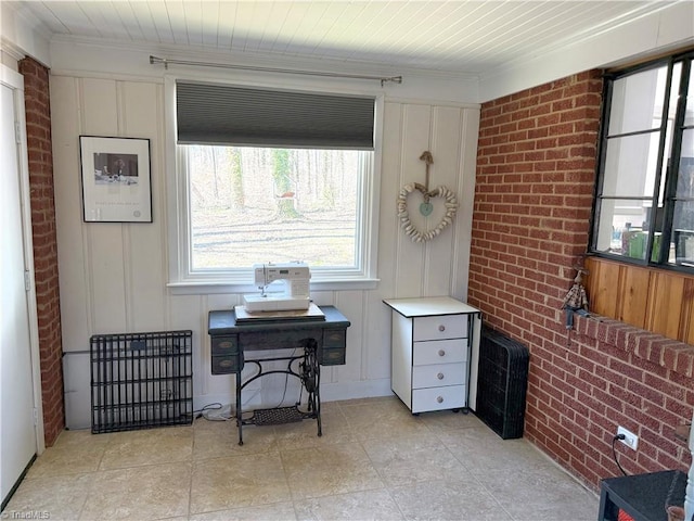 interior space with brick wall