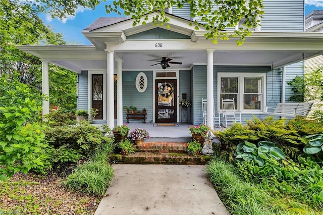 638 N Spring St, Winston-Salem, NC 27101 - doorway to property featuring a porch and ceiling fan