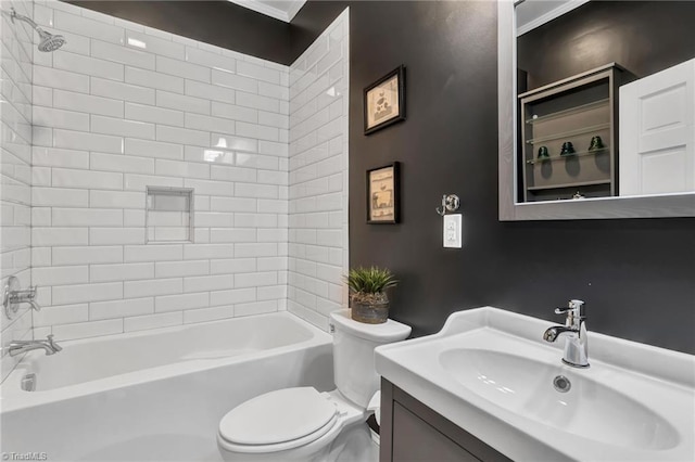 638 N Spring St, Winston-Salem, NC 27101 - full bathroom featuring toilet, vanity, bathtub / shower combination, and crown molding