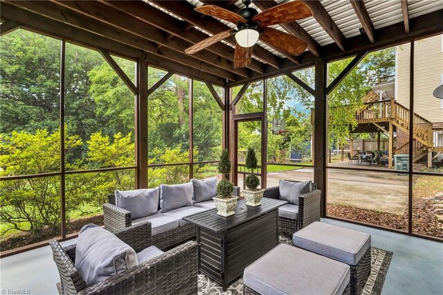 638 N Spring St, Winston-Salem, NC 27101 - sunroom featuring ceiling fan and an outdoor living space