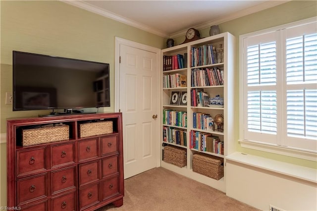 298 Duke Dr, Lexington, NC 27292 - living area featuring ornamental molding, light carpet, and plenty of natural light