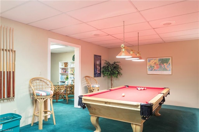 298 Duke Dr, Lexington, NC 27292 - recreation room featuring carpet floors, a paneled ceiling, and pool table