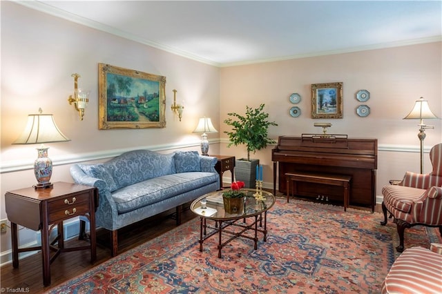 298 Duke Dr, Lexington, NC 27292 - living room featuring ornamental molding, wood finished floors, and baseboards