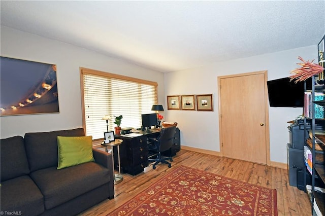 office with baseboards and wood finished floors