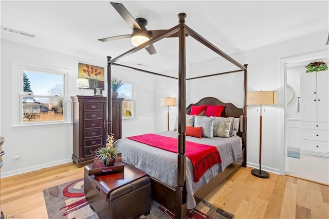 bedroom featuring ceiling fan and hardwood / wood-style floors