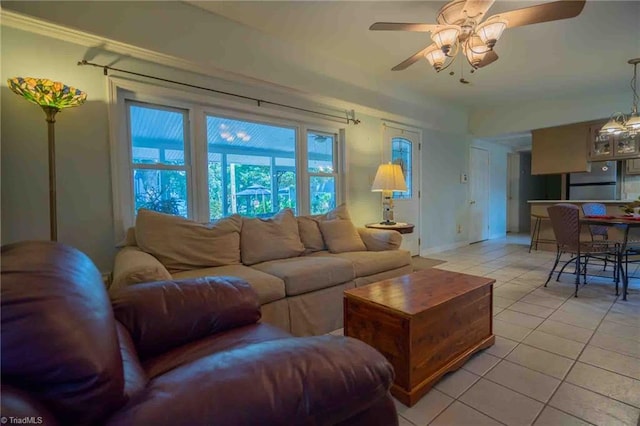 196 Watson Ln, Lexington, NC 27292 - living room featuring light tile patterned floors and a ceiling fan