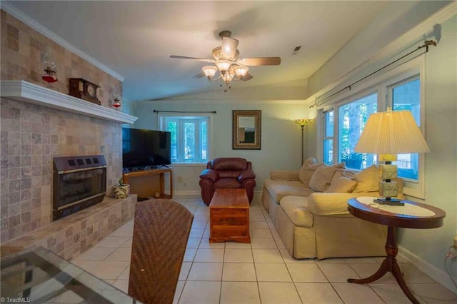 196 Watson Ln, Lexington, NC 27292 - living area with healthy amount of natural light, light tile patterned floors, ceiling fan, and lofted ceiling