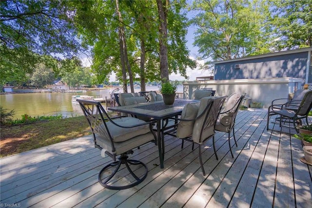 196 Watson Ln, Lexington, NC 27292 - wooden terrace with outdoor dining area and a water view