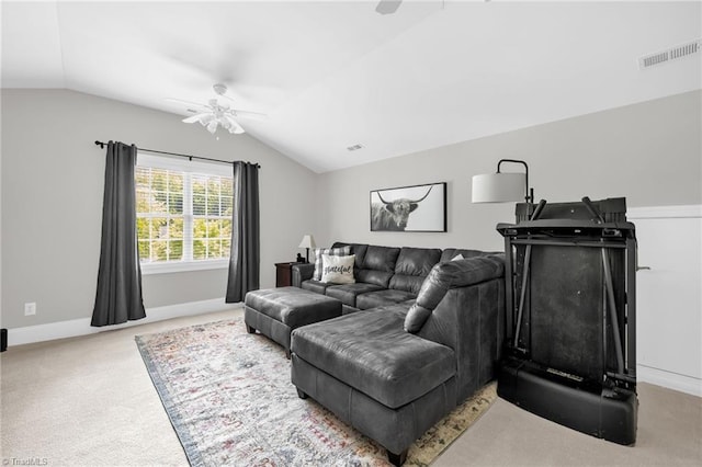 217 Oakmont Park Ct, Kernersville, NC 27284 - carpeted living area with a ceiling fan and vaulted ceiling