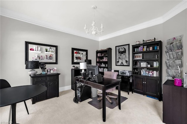 217 Oakmont Park Ct, Kernersville, NC 27284 - office featuring a chandelier, light colored carpet, and crown molding