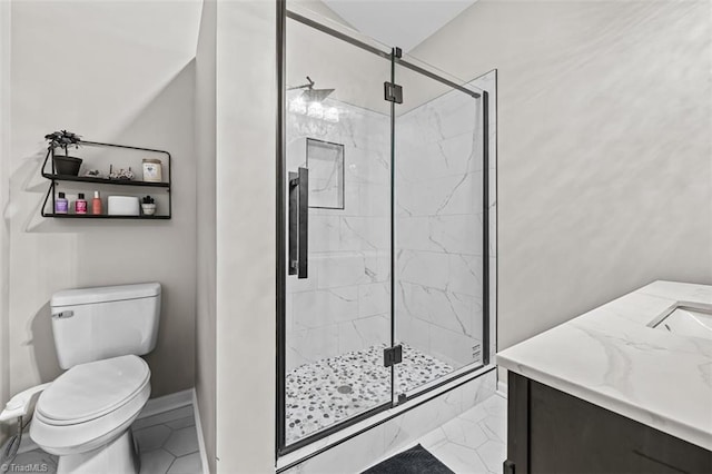 7517 NC Highway 62, Trinity, NC 27370 - bathroom featuring a marble finish shower, vanity, and tile patterned flooring