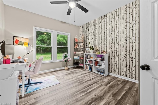 7517 NC Highway 62, Trinity, NC 27370 - office area featuring wood finished floors and a ceiling fan