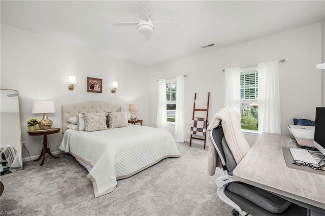 130 W Brick Walk Ct, Mocksville, NC 27028 - bedroom with multiple windows, a desk, carpet floors, and a ceiling fan