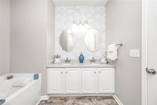130 W Brick Walk Ct, Mocksville, NC 27028 - full bath featuring double vanity, a garden tub, and wallpapered walls