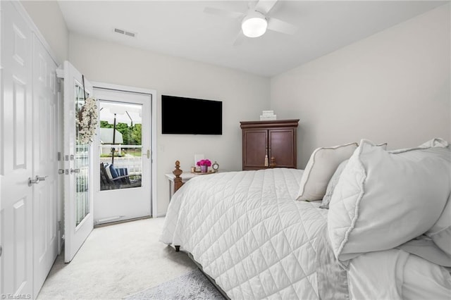 130 W Brick Walk Ct, Mocksville, NC 27028 - bedroom featuring light carpet, access to outside, and a ceiling fan