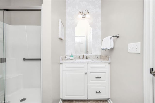 130 W Brick Walk Ct, Mocksville, NC 27028 - bathroom featuring vanity and a shower stall