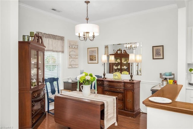 130 W Brick Walk Ct, Mocksville, NC 27028 - office featuring a chandelier, dark wood finished floors, and ornamental molding
