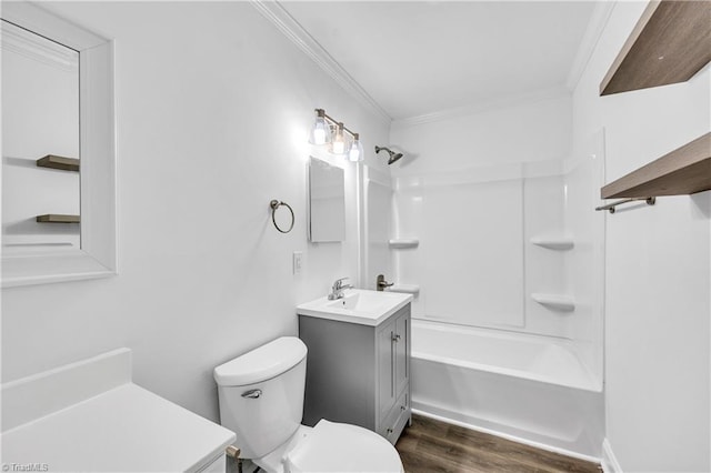 2508 Netherwood Dr, Greensboro, NC 27408 - full bathroom with crown molding, vanity, washtub / shower combination, and wood finished floors