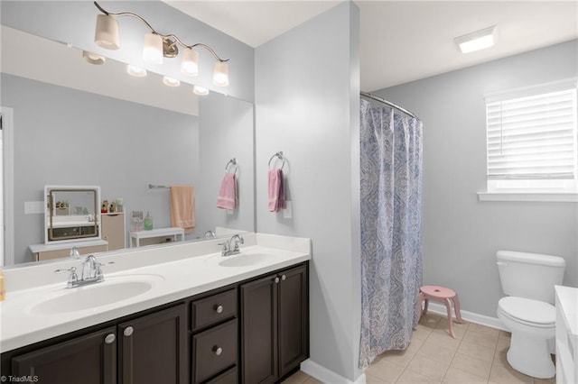 bathroom with tile patterned flooring, vanity, and toilet