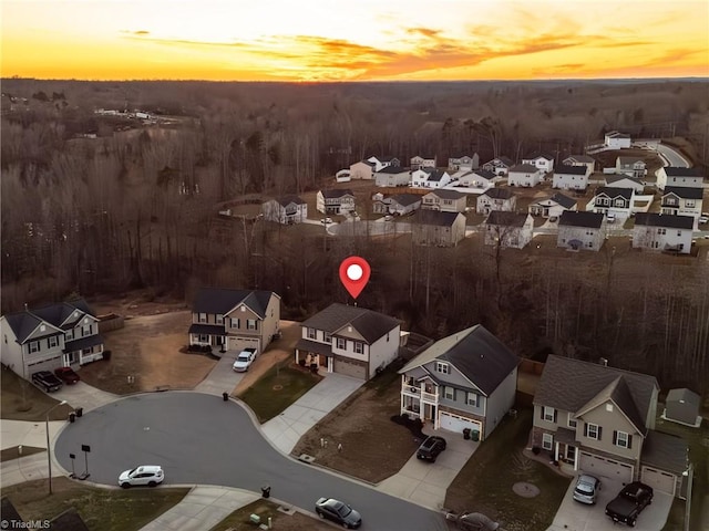 view of aerial view at dusk