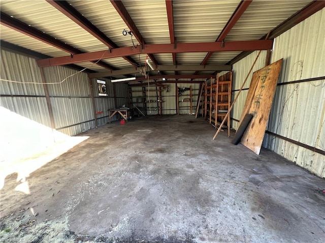 garage with metal wall