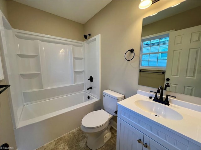 full bathroom with shower / bath combination, vanity, and toilet