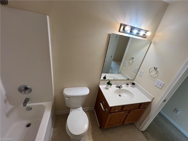 3931 Fountain Village Ln, High Point, NC 27265 - bathroom with toilet, vanity, baseboards, and shower / tub combination