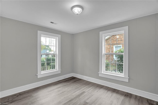 spare room featuring plenty of natural light and hardwood / wood-style flooring