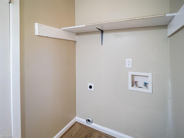 laundry room featuring washer hookup, electric dryer hookup, and hardwood / wood-style floors