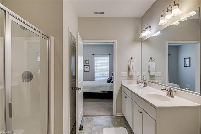 1438 Crestlawn Trl, Pfafftown, NC 27040 - ensuite bathroom with double vanity, a stall shower, and baseboards
