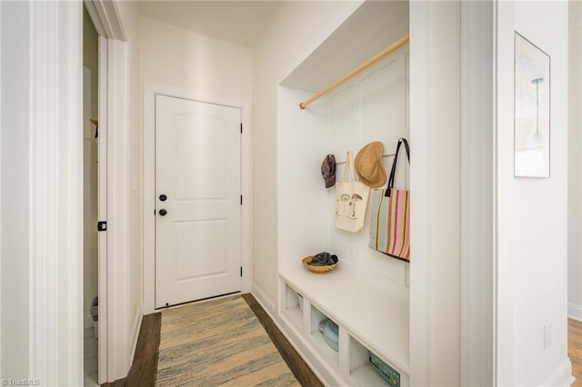 mudroom with wood-type flooring