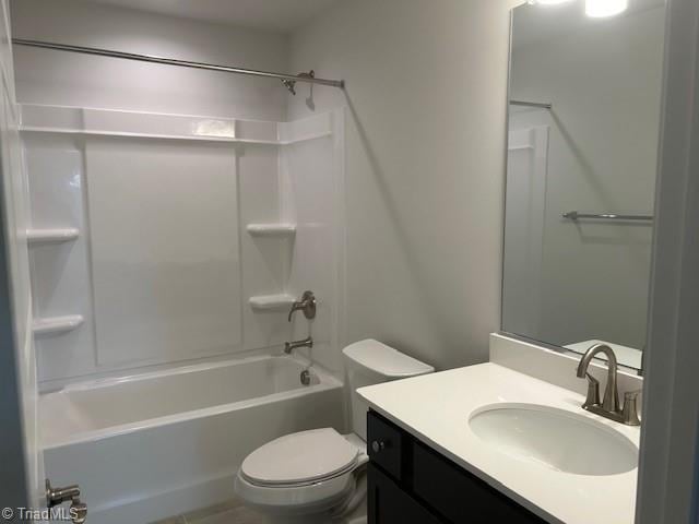 full bath with toilet, shower / bathing tub combination, and vanity