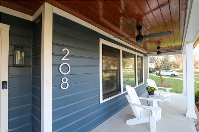 view of patio with covered porch and a ceiling fan