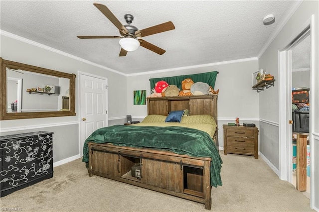 4814 Merrimac St, Winston-Salem, NC 27105 - carpeted bedroom featuring a textured ceiling, ornamental molding, and a ceiling fan