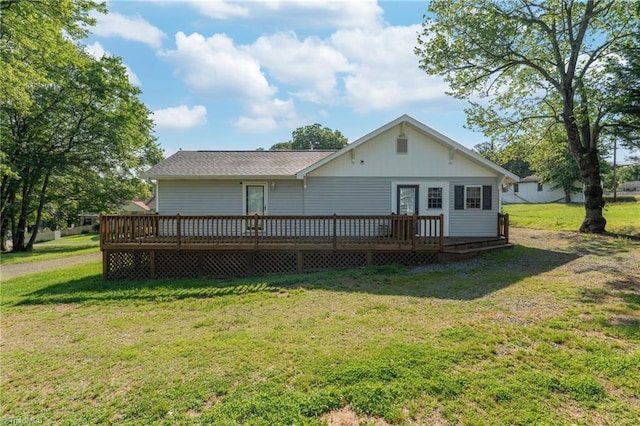 4814 Merrimac St, Winston-Salem, NC 27105 - back of property with a wooden deck and a lawn