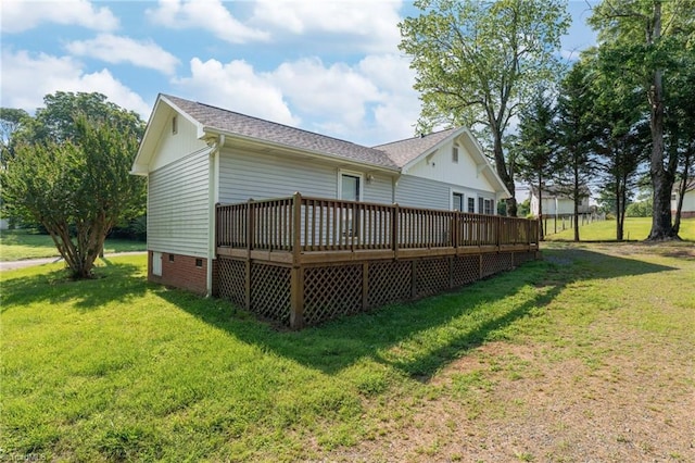 4814 Merrimac St, Winston-Salem, NC 27105 - back of property featuring a wooden deck, a yard, crawl space, and a shingled roof