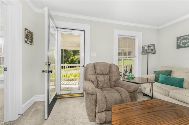 4814 Merrimac St, Winston-Salem, NC 27105 - living area featuring crown molding, carpet floors, and french doors