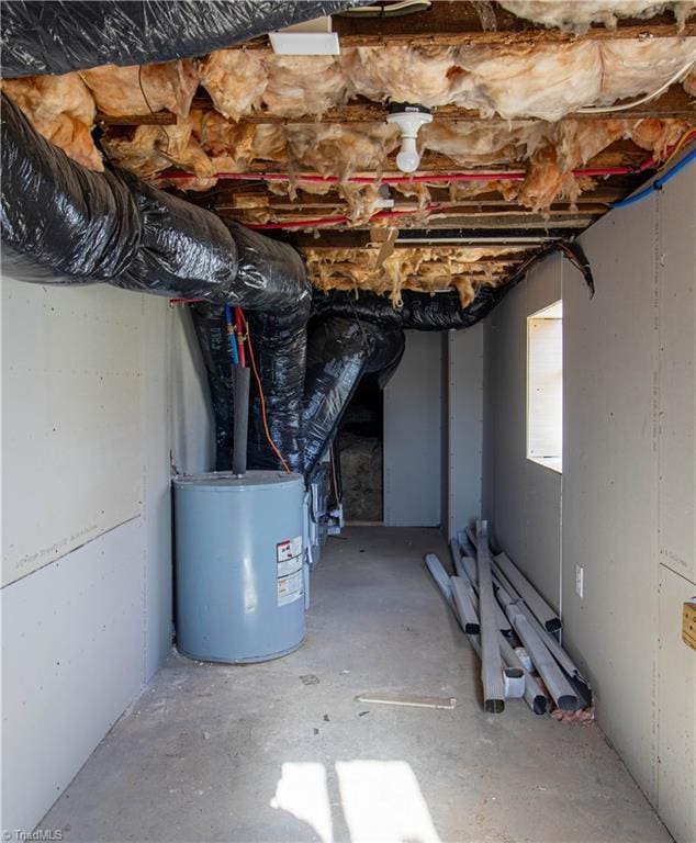 basement featuring water heater