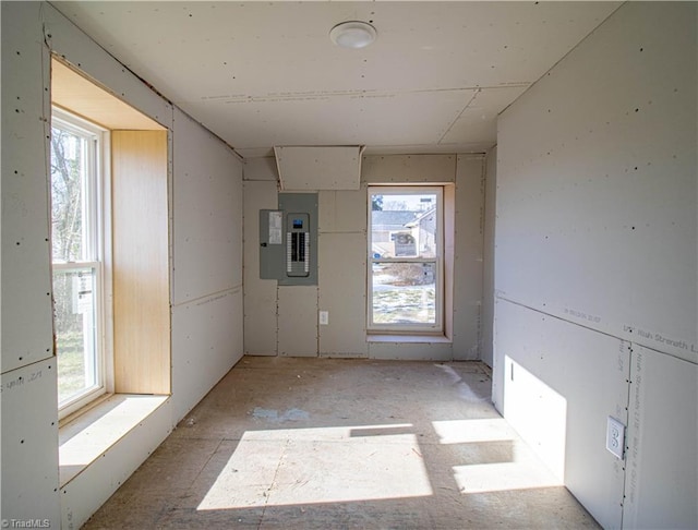 unfurnished room featuring electric panel