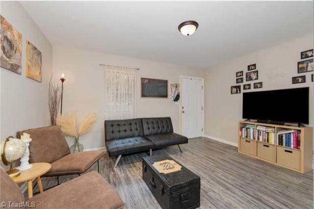 living room with dark hardwood / wood-style floors