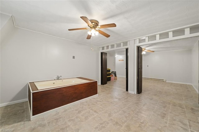 interior space featuring ceiling fan and baseboard heating