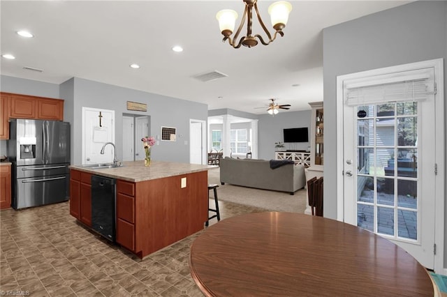 1420 Joyceland Rd, Kernersville, NC 27284 - kitchen featuring stainless steel refrigerator with ice dispenser, plenty of natural light, a sink, and black dishwasher