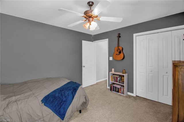 1420 Joyceland Rd, Kernersville, NC 27284 - bedroom with a ceiling fan, baseboards, carpet, and a closet