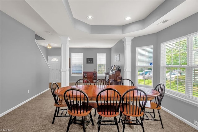 1420 Joyceland Rd, Kernersville, NC 27284 - dining area with baseboards, decorative columns, and visible vents