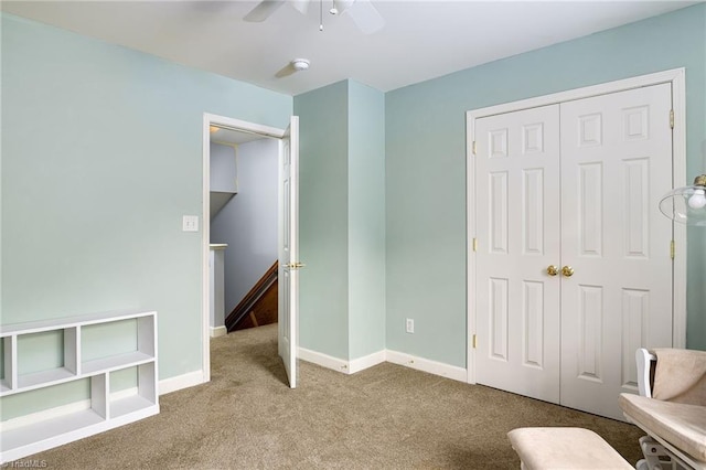 5711 Beaver Pond Trl, Pfafftown, NC 27040 - sitting room featuring carpet, a ceiling fan, and baseboards