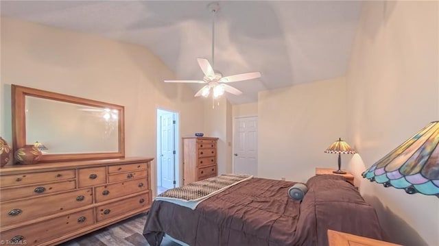 4401 Barndale Ct, Jamestown, NC 27282 - bedroom featuring lofted ceiling, dark wood-type flooring, and ceiling fan