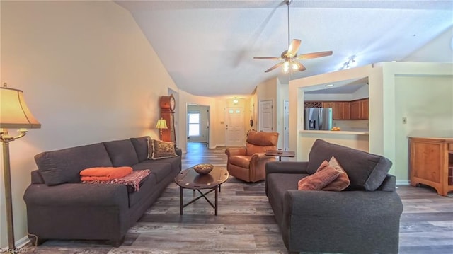4401 Barndale Ct, Jamestown, NC 27282 - living area with lofted ceiling, wood finished floors, and ceiling fan