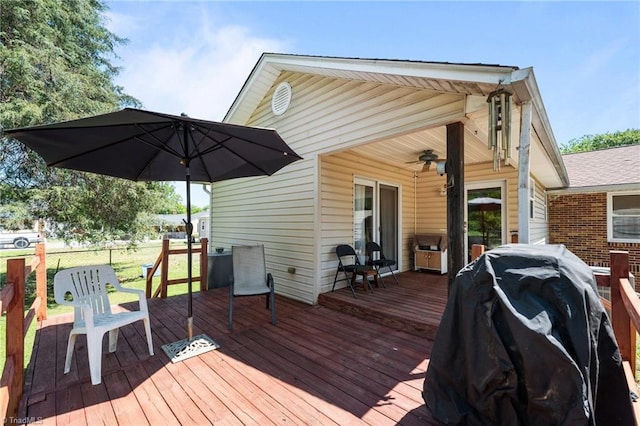 2719 NC Highway 87, Graham, NC 27253 - deck featuring a grill and ceiling fan