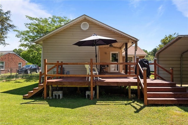 2719 NC Highway 87, Graham, NC 27253 - rear view of property with a deck, stairs, and a ceiling fan