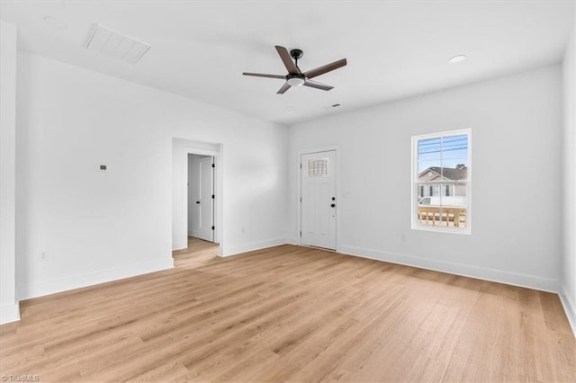 unfurnished room featuring ceiling fan and light hardwood / wood-style floors